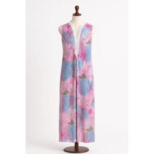 Pappagallo Pink Sea Life Print Maxi Dress Size 10 Resort Vacation Style New